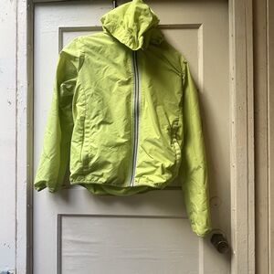 Athleta Windbreaker Jacket Womens S Neon Full Zip Hooded Outdoors Rain Stowaway